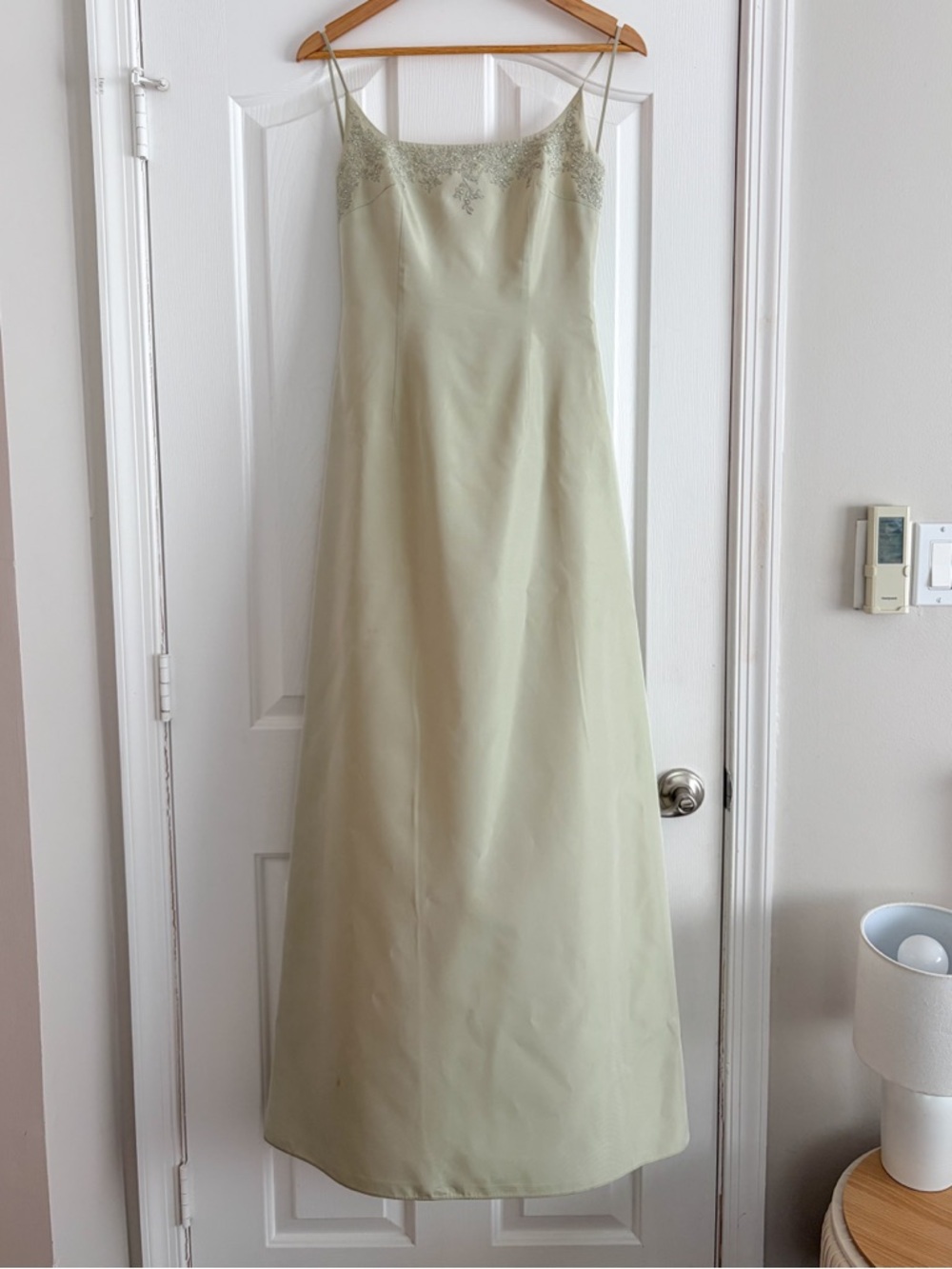 Vintage Y2K Laundry Sage Green Slip Dress Beaded Floral Trim Maxi Formal Size 2